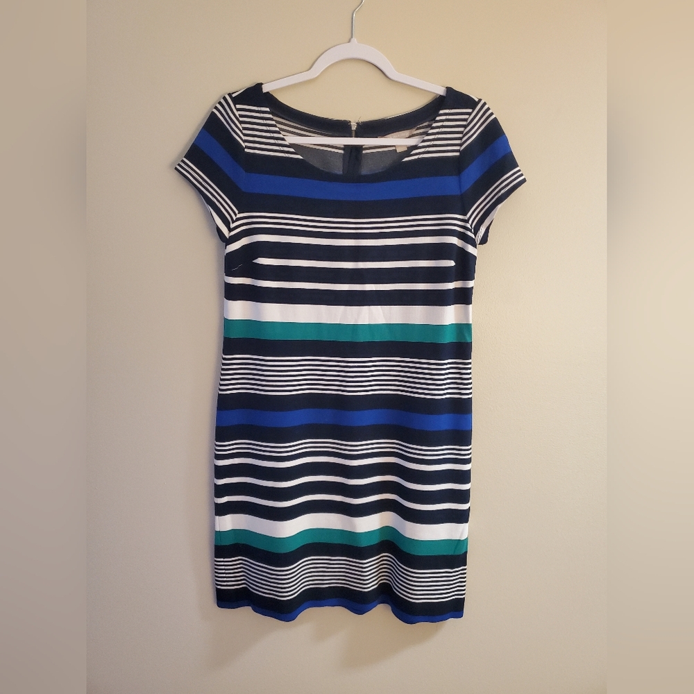 Banana Republic Black and Blue Striped Short Sleeve Dress Size 8